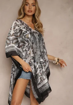 Czarne Ponczo Narzutka z Wiskozy i Jedwabiu w Stylu Boho Acera