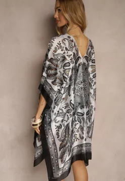 Czarne Ponczo Narzutka z Wiskozy i Jedwabiu w Stylu Boho Acera