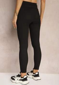 Czarne Prążkowane Legginsy High Waist Irillia