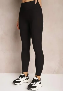 Czarne Prążkowane Legginsy High Waist Irillia