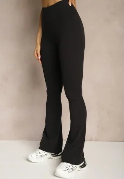 Czarne Prążkowane Spodnie Typu Dzwony High Waist Farinia