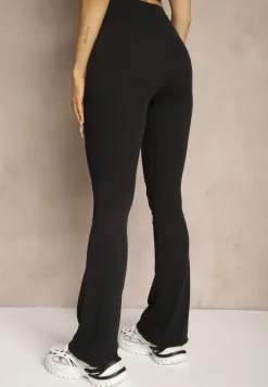 Czarne Prążkowane Spodnie Typu Dzwony High Waist Farinia