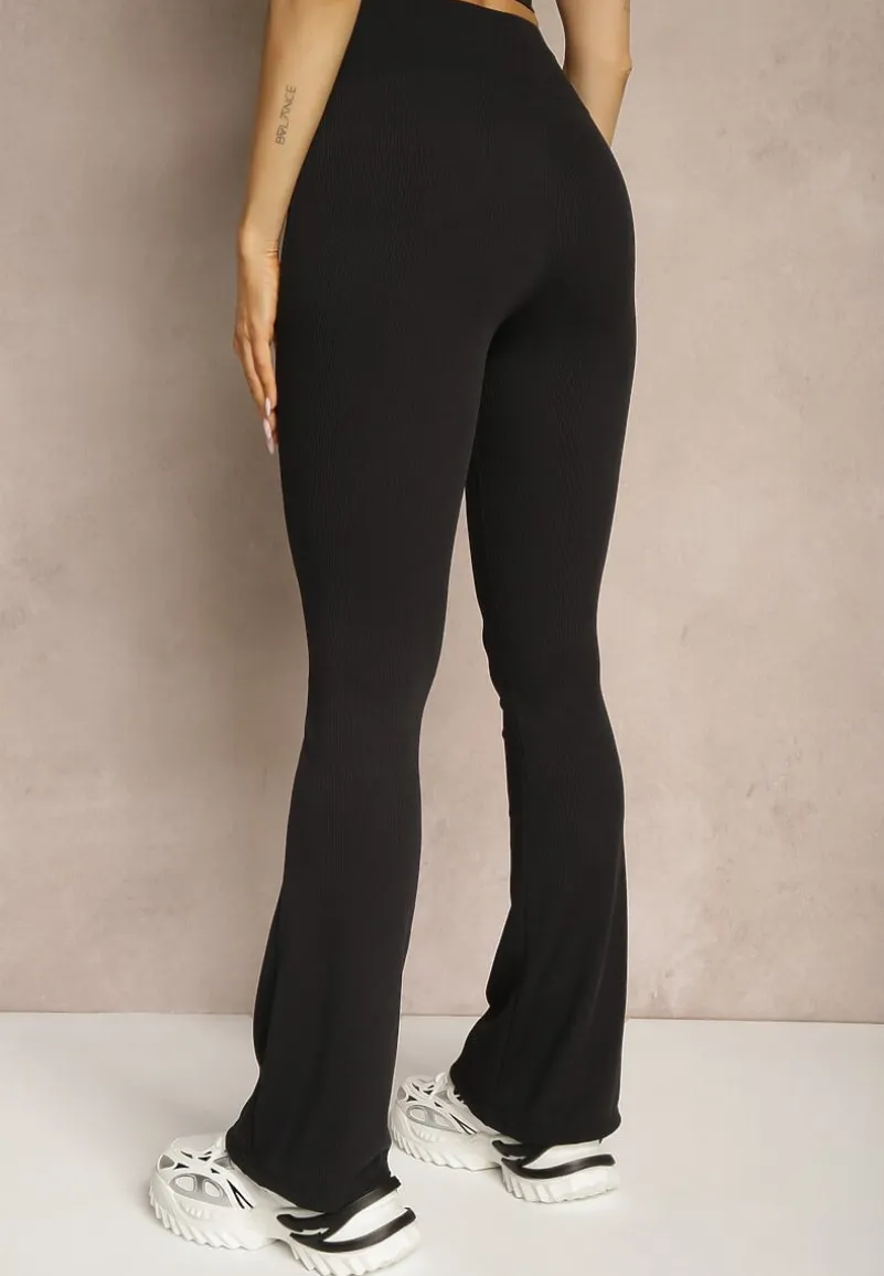 Czarne Prążkowane Spodnie Typu Dzwony High Waist Farinia