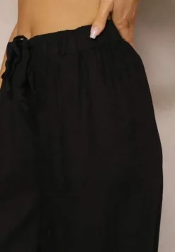 Czarne Proste Spodnie Bawełniane z Gumką w Pasie Xisela