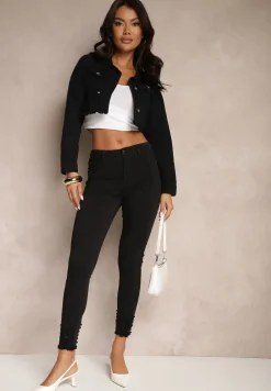Czarne Przetarte Jeansy Skinny High Waist z Wiskozą Aveledia