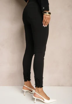 Czarne Przetarte Jeansy Skinny High Waist z Wiskozą Aveledia