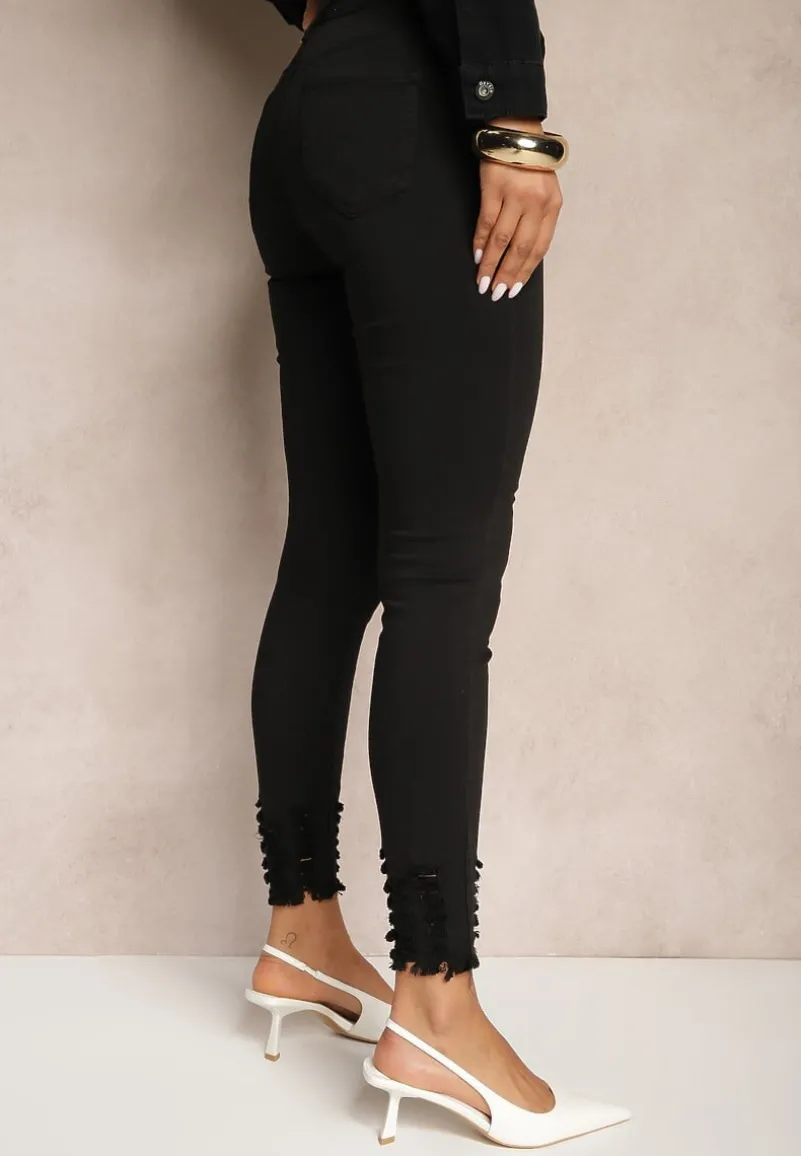 Czarne Przetarte Jeansy Skinny High Waist z Wiskozą Aveledia