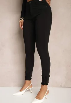 Czarne Przetarte Jeansy Skinny High Waist z Wiskozą Aveledia