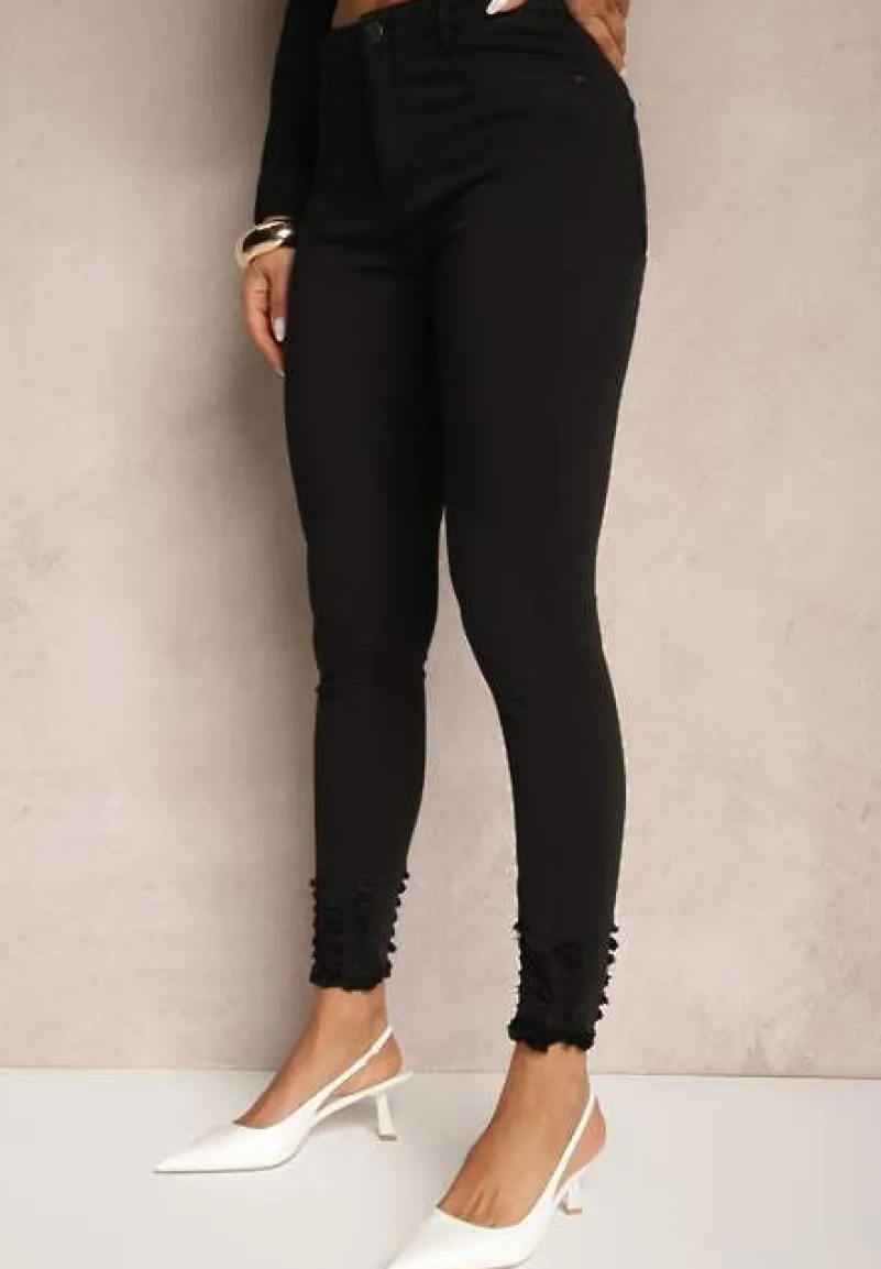 Czarne Przetarte Jeansy Skinny High Waist z Wiskozą Aveledia