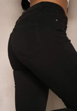 Czarne Przetarte Jeansy Skinny High Waist z Wiskozą Aveledia