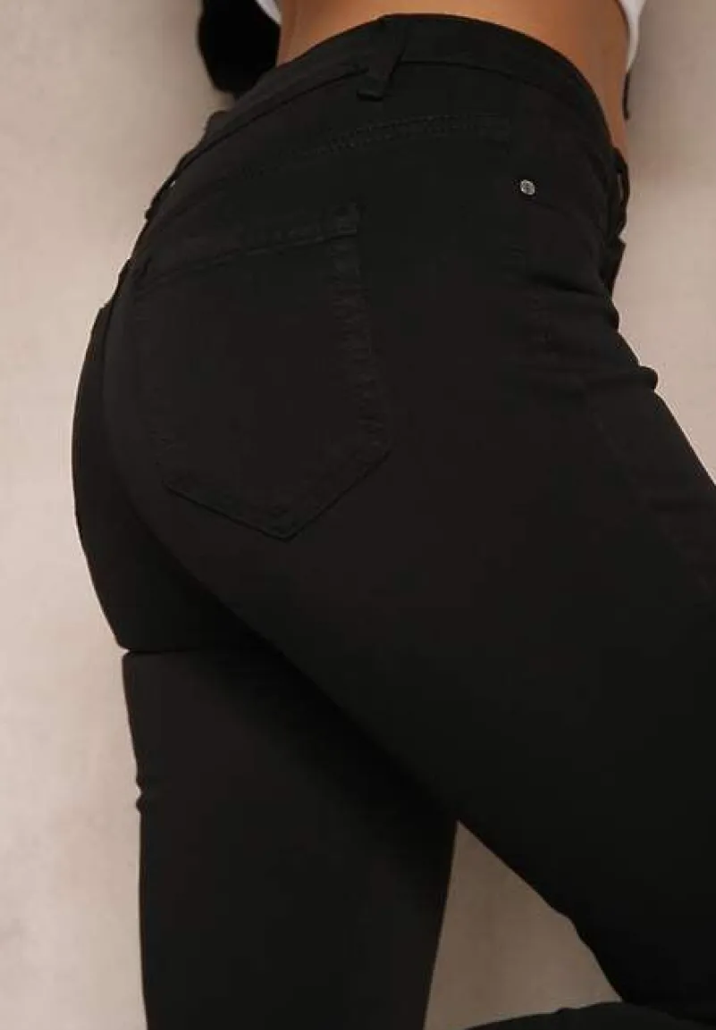 Czarne Przetarte Jeansy Skinny High Waist z Wiskozą Aveledia