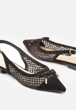 Czarne Sandały Balerinki z Plecionki ze Szpiczastym Noskiem i Kokardką Leawenne