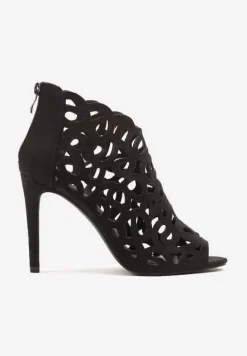 Czarne Sandały Botki Vices na Szpilce z Ażurową Cholewką Natilora