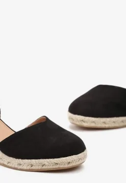 Czarne Sandały Espadryle na Koturnie Wiązane Przy Kostce Mirilthe