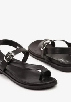 Czarne Sandały Japonki z Paskiem z Klamerką Reavessa