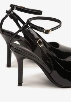 Czarne Sandały Lakierowane Vices na Szpilce Typu Slingback Dolenita