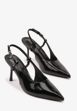 Czarne Sandały Lakierowane Vices na Szpilce Slingback Raleira