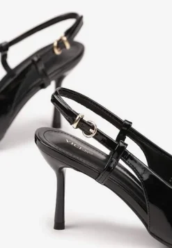 Czarne Sandały Lakierowane Vices na Szpilce Slingback Raleira