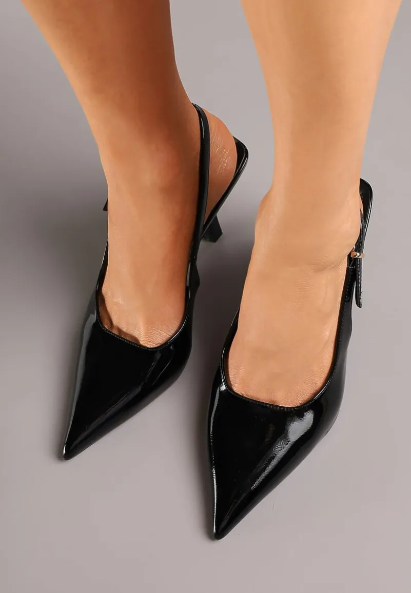 Czarne Sandały Lakierowane na Szpilce Vices Typu Slingback Tilazea
