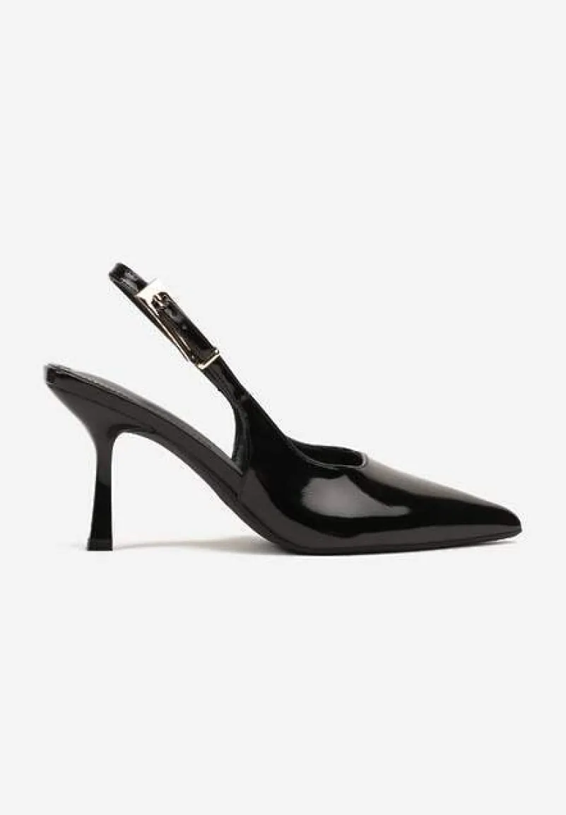 Czarne Sandały Lakierowane na Szpilce Vices Typu Slingback Tilazea