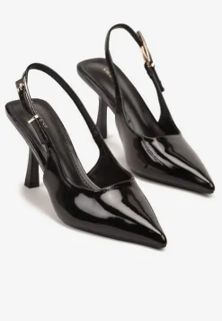 Czarne Sandały Lakierowane na Szpilce Vices Typu Slingback Tilazea
