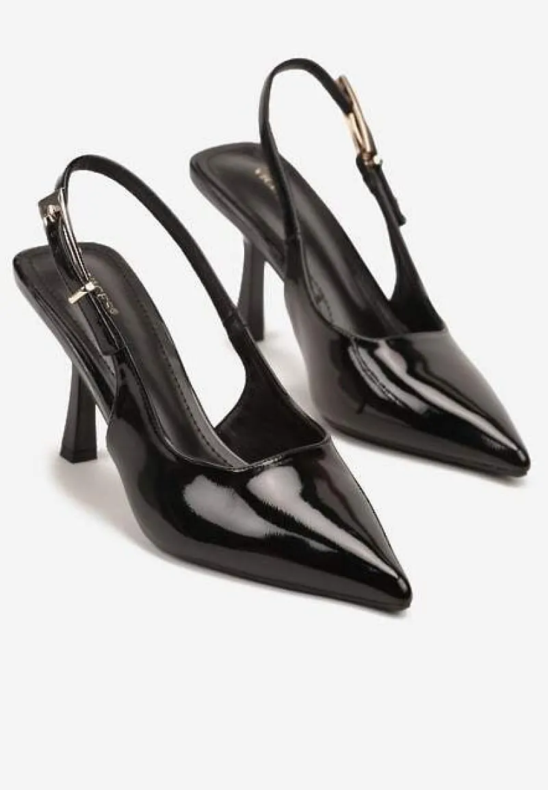 Czarne Sandały Lakierowane na Szpilce Vices Typu Slingback Tilazea