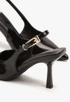 Czarne Sandały Lakierowane na Szpilce Vices Typu Slingback Tilazea