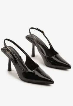 Czarne Sandały Lakierowane na Szpilce Typu Slingback Orreme