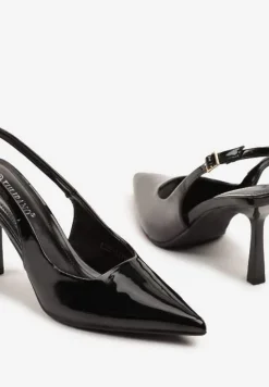 Czarne Sandały Lakierowane na Szpilce Typu Slingback Orreme