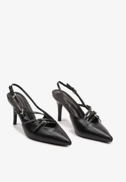 Czarne Sandały na Cienkiej Szpilce z Imitacji Skóry z Regulowanymi Paskami Vianara