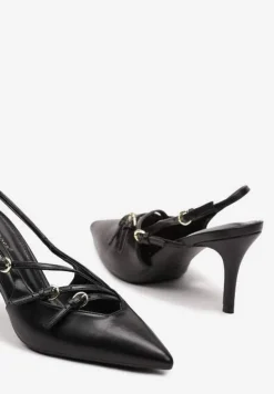 Czarne Sandały na Cienkiej Szpilce z Imitacji Skóry z Regulowanymi Paskami Vianara