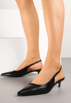 Czarne Sandały na Kaczuszce ze Szpiczastym Noskiem Slingback Farinea