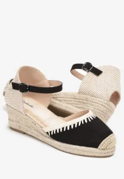 Czarne Sandały na Koturnie z Plecionki z Juty Arminus