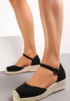 Czarne Sandały na Koturnie z Plecionki Aurelin