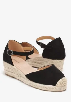 Czarne Sandały na Koturnie z Plecionki Aurelin