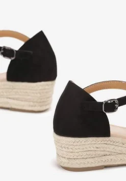 Czarne Sandały na Koturnie z Plecionki Aurelin