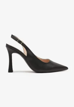 Czarne Sandały na Obcasie Typu Slingback Dolandra