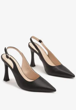 Czarne Sandały na Obcasie Typu Slingback Dolandra