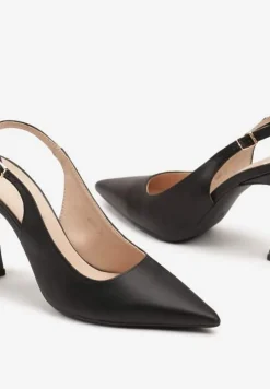 Czarne Sandały na Obcasie Typu Slingback Dolandra