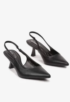 Czarne Sandały na Obcasie Typu Kaczuszka Bez Pięty Sallinna