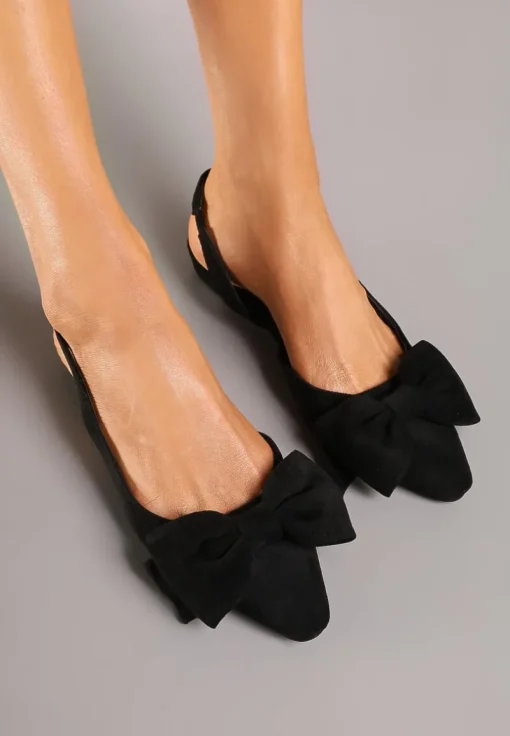 Czarne Sandały na Płaskiej Podeszwie Slingback z Kokardą Leavindra