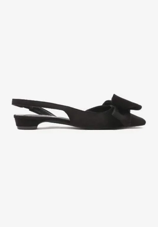 Czarne Sandały na Płaskiej Podeszwie Slingback z Kokardą Leavindra