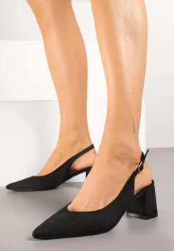 Czarne Sandały na Słupkowym Obcasie z Noskiem w Szpic Ninavia