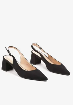 Czarne Sandały na Słupkowym Obcasie z Noskiem w Szpic Ninavia