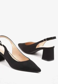 Czarne Sandały na Słupkowym Obcasie z Noskiem w Szpic Ninavia