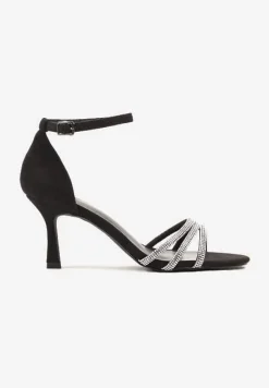 Czarne Sandały na Szpilce Vices Ozdobione Cyrkoniami Lumavineae