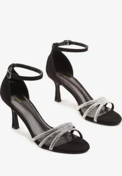 Czarne Sandały na Szpilce Vices Ozdobione Cyrkoniami Lumavineae