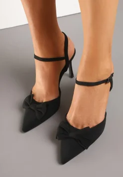 Czarne Sandały na Szpilce Vices z Kokardą Saralin