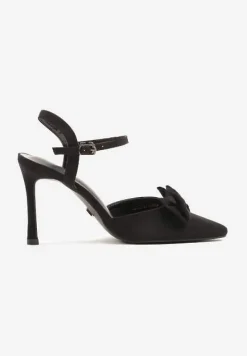Czarne Sandały na Szpilce Vices z Kokardą Saralin