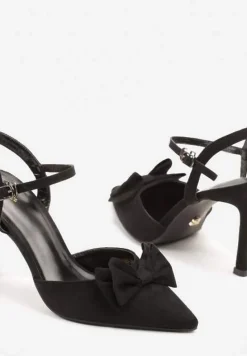 Czarne Sandały na Szpilce Vices z Kokardą Saralin